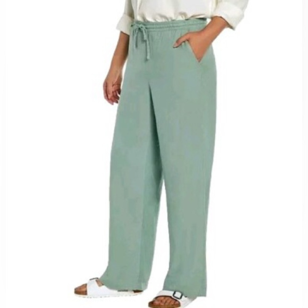 NWT GAP Green Linen Pull On Pants Women's Size‎ XL Wide Leg Drawstring Coastal
